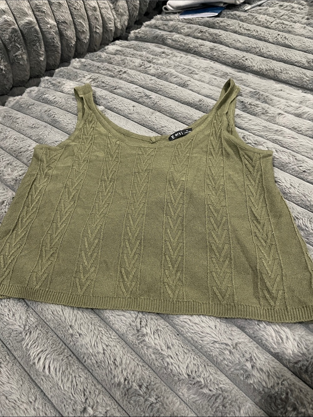 Very J Olive Knit Cable Crop Tank